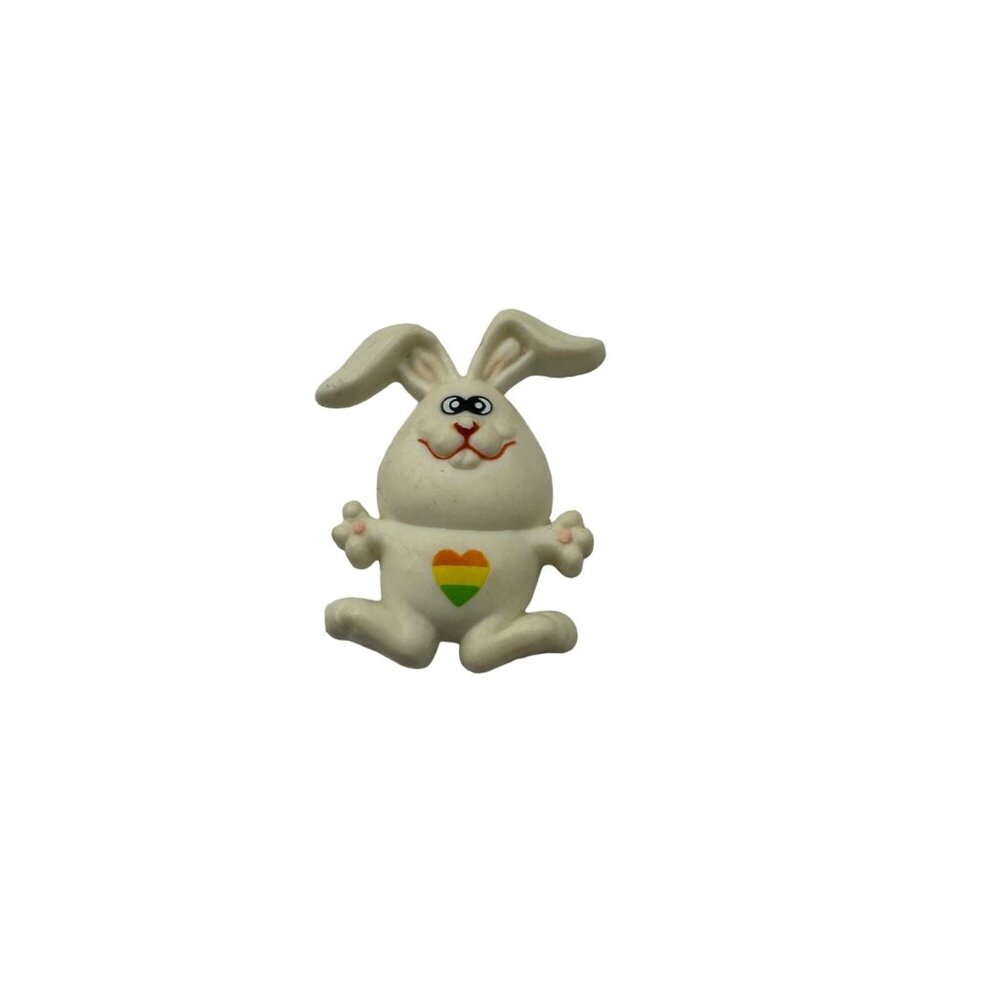 Vintage Russ Berrie Bunny Pin Brooch Easter Rainbow Heart